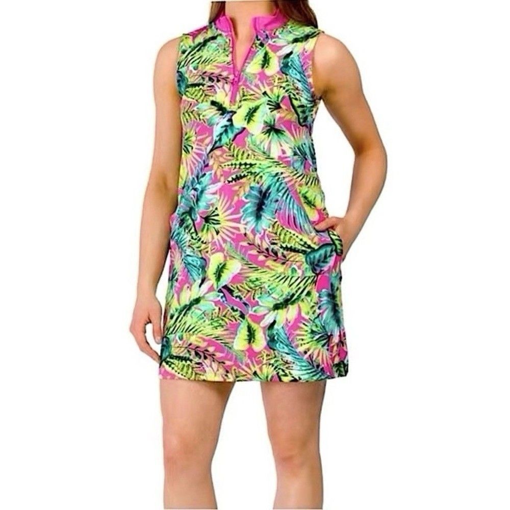 Tommy Bahama Golf Dress Pink/Green Palm Print Size Medium